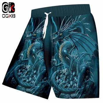 OGKB Unisex Hip-hop Ropa de Estilo Punk de secado Rápido pantalones Cortos de Playa de los Hombres de Verano de Impresión de gracia Dragón Azul 3D de la Junta de Bermudas 5XL