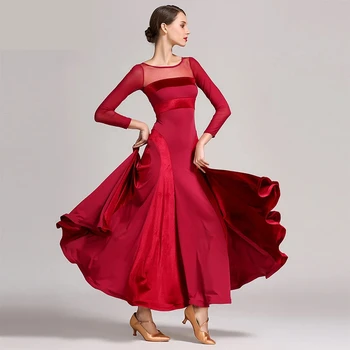 Rojo Estándar De Salón De Baile Vestido De Las Mujeres Vals Vestido De Flecos De Danza Desgaste De Baile Vestido De Baile Moderno Trajes Traje De Flamenca