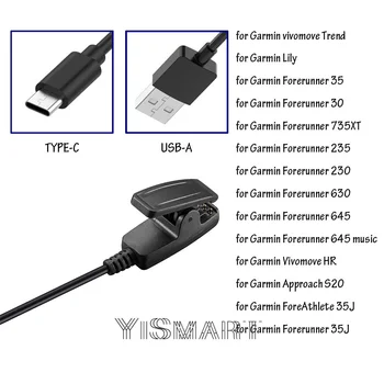 Cable de carga de Clip para el Garmin Forerunner 235 630 230 735XT 35/30 Reloj Cuna Cargador para Garmin Vivomove HR / Enfoque S20