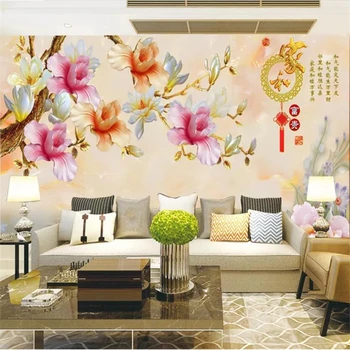 wellyu un fondo de pantalla Personalizado en 3d murales Chino casa y rica обои talla del jade de peonías de color tallada magnolia TV fondo pared de papel