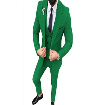 Guapo De Los Hombres Verdes De Trajes De Novio Slim Fit Hombres De Negocios Vestido De Fiesta De Graduación De La Cena De La Boda Traje De Esmoquin Homme Chaqueta Chaleco Pantalones