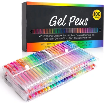 100 Colores Creativos Flash Plumas de Gel Conjunto,Brillo Bolígrafo de Gel para Adultos, Libros para Colorear Lápiz de Acuarela Aceitoso Bolígrafo de Gel de Arte Marcadores
