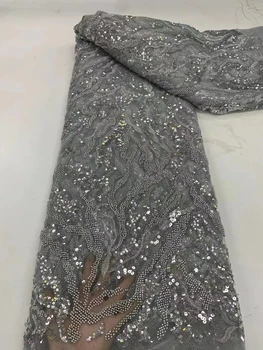 Nigeria mano con lentejuelas de Malla de Tela de Encaje de África 2022 alta calidad de lujo con cuentas de Tul de encaje de la boda vestido de noche de coser