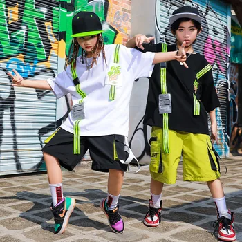 Los adolescentes Varones de Hip-hop Rendimiento Trajes de K-pop Jazz Cool de Ropa de Niña de manga Corta pantalones Cortos Traje de Moda Streetwear Trajes