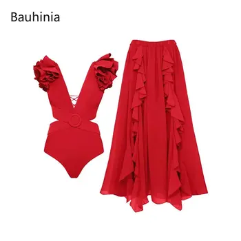 Bauhinia en V Profundo Sexy de Una sola Pieza Traje de baño y Cubrir la Elegancia de la Moda de la Colmena de Tirantes sin Respaldo de trajes de baño Monokini