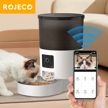 ROJECO Automático Gato Alimentador Con la Cámara de Vídeo de la Comida para gatos Dispensador de Pet Smart Voice Recorder Control Remoto Automático de Comedero Para Perro Gato
