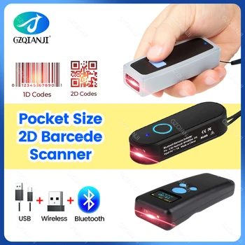 GZQIANJI 1D 2D Código QR Escáner Portátil Mini Lector de código de Barras USB 2.4 GHz Wireless Bluetooth Escáner de código de Barras Móvil Escanear PDF417