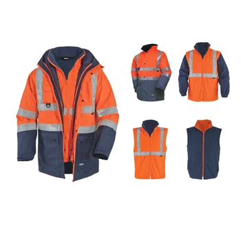 EN471 ANSI/MAR 107 de la norma as/NZS Hi vis dos tonos impermeable 5 en 1 chaqueta con cinta reflectante naranja de seguridad ropa de trabajo de invierno chaqueta