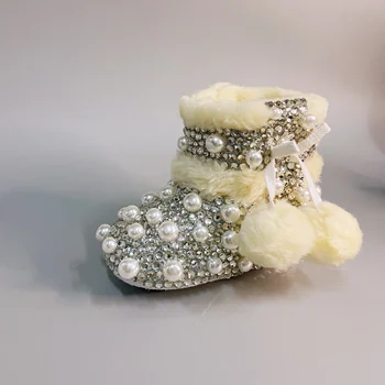 Dollbling de Invierno Zapatos de Bebé de la Felpa de Perlas de diamantes de imitación de Botas de Algodón Antideslizante Suave de Fondo Cómodo Mantener Caliente LOS Niños Botas de