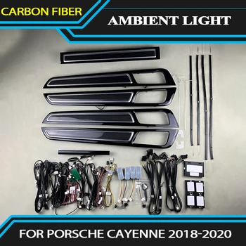 Para Porsche Cayenne 2018 - 2020 Ambiente De La Lámpara De Coche En Fibra De Carbono Auténtica Sustitución Entre La Puerta De La Atmósfera De La Luz