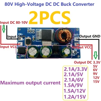 2x 2.1 8-80V a 15V 12V a 9V, 6V 5V 3.3 V HV Convertidor DC-DC Buck Paso hacia Abajo el Módulo de Potencia para EBike baterías de Plomo-ácido coche Solar