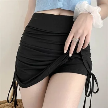 2023 Faldas Femeninas Harajuku Verano Otoño Periodo De Damas Hilo Lado De La Cuerda Elástica Sexy Mini Faldas De La Mujer Chic