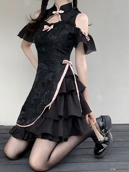 Kwawaii las Mujeres Vestido Vintage Cheongsam Dulce Delgado Y2K Lolita Gótica Niñas Casual Nuevo de la Moda de Harajuku Sexy Estética Vestido de Mujer