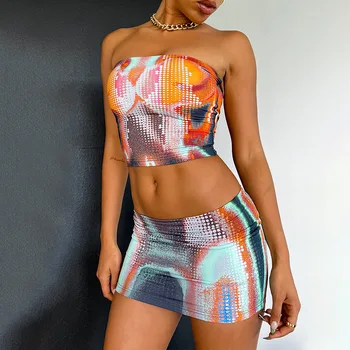 Las mujeres de la Moda Sexy vestido 3D del Cuerpo de Impresión Tubo Tops+mini Falda de Parte del Club de Dos piezas se Adapte a la Estética de Streetwear 2023 Verano de Nuevo
