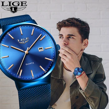 Hombres Reloj de Cuarzo LIGE parte Superior de la Marca de Lujo de Relojes de Acero para los Hombres Impermeable Fecha reloj de Pulsera de Moda de Hombre de Negocios Relojes Reloj Hombre