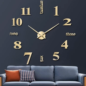 Sin marco DIY Reloj de Pared Moderno 3D Espejo de Pared Reloj de la etiqueta Engomada de la Decoración DIY Reloj kit para el Hogar Sala de estar Dormitorio Oficina de la Decoración de la Pared