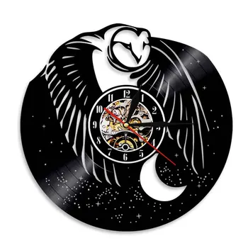 Buho de la noche la Silueta de Reloj de Pared Animal Búho disco de Vinilo de los Relojes de Búho hecho a Mano Vivero de Arte de Pared de la Decoración del Reloj Para el sitio del Niño