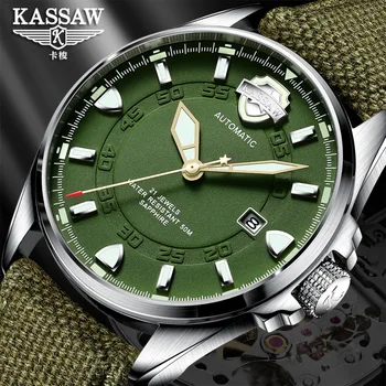 KASSAW Original de los Hombres Millitary Automático relojes de Pulsera de Japón Miyota NH35A Mecánica Sappire de Cristal Verde de Lona Masculino Reloj de Regalo