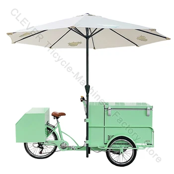 3 Eléctrico De La Rueda De Bicicleta De Carga Para El Negocio De Helados De Menta Verde Helado Expendedora Carros Con Paraguas