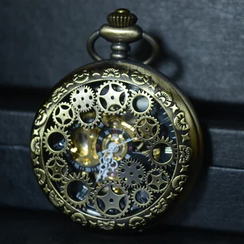 TIEDAN Steampunk Masculino Reloj Transparente Mecánico Reloj de Bolsillo de Diseño de Estilo Retro Antiguo de la Vendimia Colgante Reloj de Bolsillo de Regalo
