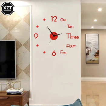 Nuevos Breve Diseño de la Sala de estar de Moda en 3D de Gran Tamaño Reloj de Pared Diy Reloj de la etiqueta Engomada de la Pared de Silencio de Acrílico del Reloj de la Sala de Reuniones de Reloj de Pared