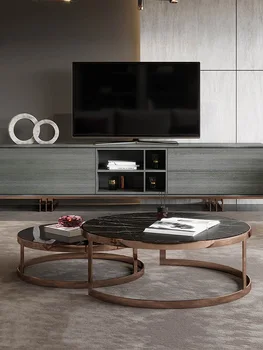 Italiano minimalista importados placa de roca retráctil sala de estar diseñador de la luz extravagantes y simple combinación de mesa de café