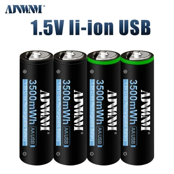 AJNWNM 1.5 V AA 3500 mWh USB recargable li-ion batería para el control remoto del ratón pequeño ventilador Eléctrico de juguete de la batería + Cable