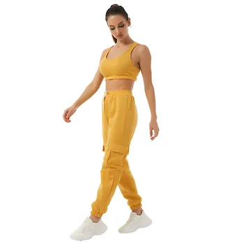Mujer 2-Pieza Set Sport Fitness Traje Casual Prendas de Color Sólido Crop Top sin Mangas Chaleco del Deporte Pantalones de Cintura Alta Conjuntos