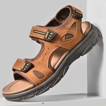Nuevos Hombres de la Moda de las Sandalias Transpirable al aire libre Casual Zapatos antideslizantes Zapatillas de deporte de Cuero de Alta Calidad Romano al aire libre de la Luz de Trekking Suave