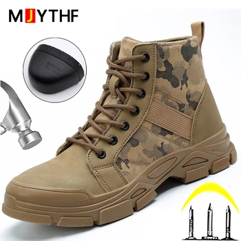 La seguridad de los Zapatos de los Hombres de Camuflaje, Botas Militares Indestructible Zapatos Anti-smash Anti-pinchazo de Trabajo Zapatos Oxford Paño de Protección de Zapatos