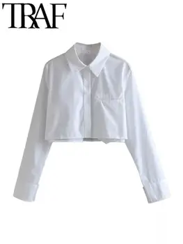 TRAF de Ropa de Mujer, Camisas Y Blusas De 2023 de la Moda de Primavera Vintage de Manga Larga de los Cultivos Blanco Mujer Blusas Sueltas Femenina Chic Tops