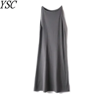 YSC 2023 Mujeres de Punto de 100% puro algodón Vestido Recto cuello del color Sólido sin Mangas de Súper larga estilo gratamente Slim fit Vestido