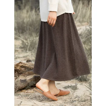 Pesado de la cachemira de la falda de las mujeres 2022 nuevo engrosamiento de encaje Una línea de falda de punto retro de color sólido falda de cachemira