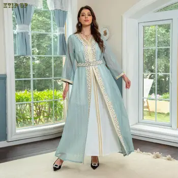 El ramadán Musulmán Saudí las Mujeres de la Moda del Conjunto de Vestido de Vestido de Noche Con Diamantes de Incrustación Y Caliente, Luz Diamante de Lujo de Estilo Túnica