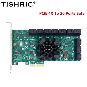 TISHRIC PCIE 4X A 20 Puertos Sata3.0 Controlador de la Tarjeta de Expansión PCIE3.0 Adaptador Sata Multiplicador Con Ventilador PCI Express 4X 6X 16X