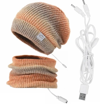 USB Climatizada Gorro Y Bufanda de Invierno Suave, Cálido Gorro tejido de Sombrero de Cuello caliente al aire libre de Esquí de Camping Caza