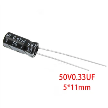 50PCS Higt calidad 50V0.33UF 5*11mm de 0.33 UF 50V 5*11 condensador Electrolítico