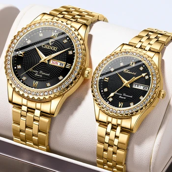 CHENXI Reloj de la parte Superior de los Hombres de Negocios de Lujo de Diamantes de Oro Relojes de Acero Inoxidable Banda de Calendario de Cuarzo relojes de Pulsera de los Hombres Reloj Hombre
