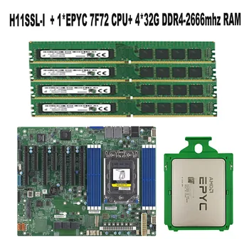 Para Supermicro H11SSL-me Motherboard Socket SP3 +1PCS EPYC 7F72 24C/48T 240W Procesador de la CPU +4* 32 GB=128 GB de memoria RAM DDR4 2666mhz Memoria