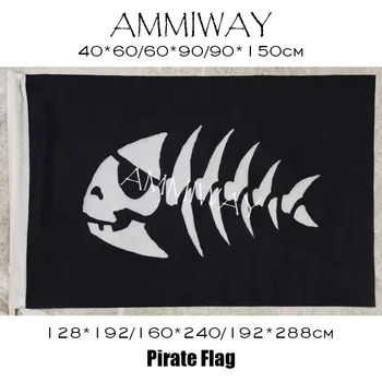 AMMIWAY Cualquier Tamaño Pirata Peces Banderas y Pancartas Esqueleto Óseo Jolly Stede Bonnet Pirata Peces Personalizado de Poliéster Impresa la Bandera