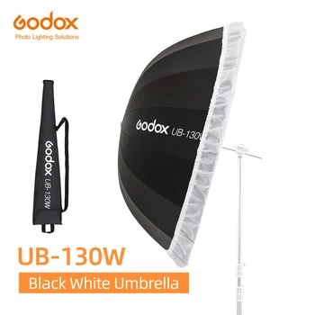 Godox UB-130W 51in 130cm Parabólico, Negro, Blanco Reflectante Paraguas de Estudio de la Luz Paraguas Negro con Plata Difusor de la Cubierta de Tela
