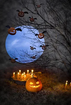 Halloween Foto para Fondo de Calabazas Mal Vela Telones de fondo de Vinilo Impreso Fondos de fotografías de la Luna Llena Photophone