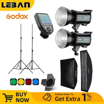 Godox QS600II 2x 600Ws Estudio de Fotografía Iluminación de Flash,XPRO Gatillo,caja de luz,280 cm Soporte de Luz,Puerta del Granero,Flash integrado en los Receptores