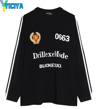 YICIYA T-shirt y2k parte Superior de las mujeres de algodón de gran tamaño carta camisetas crop tops blusas de manga Larga camiseta camisetas ropa t camisa de 2023