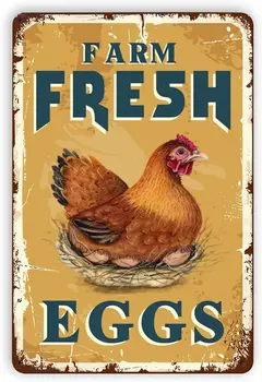Huevos Frescos de granja de Estaño Signos - Vintage País de Pollo Gallina Gallo de Estaño Signos Cocina de Casa Decoración de la Pared 8x12Inch