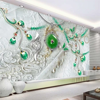 beibehang de estilo Europeo exquisitas joyas 3D de la perla del tesoro de jade TV fondo pared personalizados de gran mural de seda verde fondo de pantalla