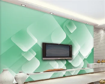 Fondo de pantalla personalizado moderno de la personalidad simple green geométricas cuadrados de sala de estar TV fondo pared mural de pintura decorativa
