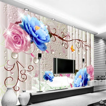 beibehang las gotas de Agua de rosas en tres dimensiones de fondo de la pintura de la pared personalizados de gran mural verde fondo de pantalla papel de parede