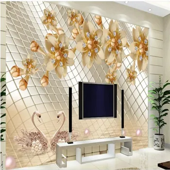 beibehang Personalizados de gran fresco noble de lujo de oro de la perla de la flor de salón fondo de la pared ambiental fondo de pantalla papel de parede