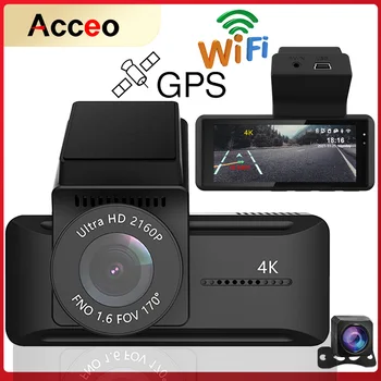 Gfi business Dashcam 4K GPS Wifi 24H Aparcamiento 2160P Coche DVR 3.16 Pulgadas Grabador de Vídeo de 1080P Con Cámara de visión trasera de Visión Nocturna Caja Negra